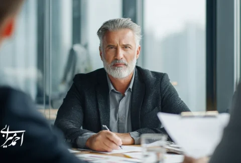 Iranian manager in a business meeting comparing coaching and mentoring approaches for managerial development and higher productivity