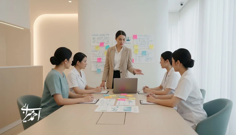 جلسه رهبری تیم در کلینیک زیبایی و سلامت برای ساخت تیم حرفه‌ای و بهبود تجربه مشتری