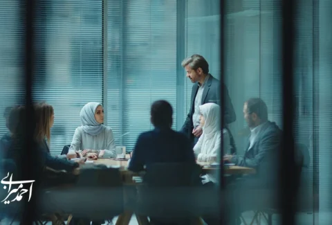 executive coaching helping an Iranian manager build a stronger, high-performance team through collaborative discussion in a modern office