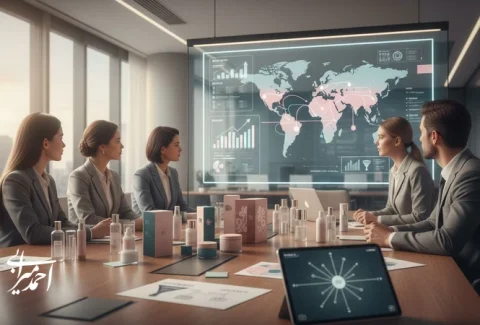 جلسه تحلیل رشد سریع کسب‌وکار آرایشی با نمودار فروش، توسعه بازار و برنامه‌ریزی مقیاس‌پذیری