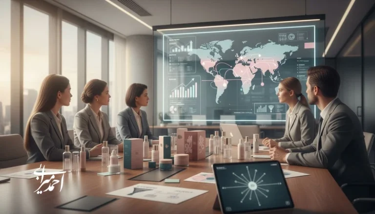 جلسه تحلیل رشد سریع کسب‌وکار آرایشی با نمودار فروش، توسعه بازار و برنامه‌ریزی مقیاس‌پذیری