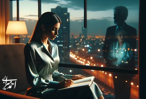 دختر جوان ایرانی در حال نوشتن در دفترچه کنار پنجره؛ نماد تعارض میان رؤیاها و انتظارات خانواده و تصمیم‌گیری آگاهانه