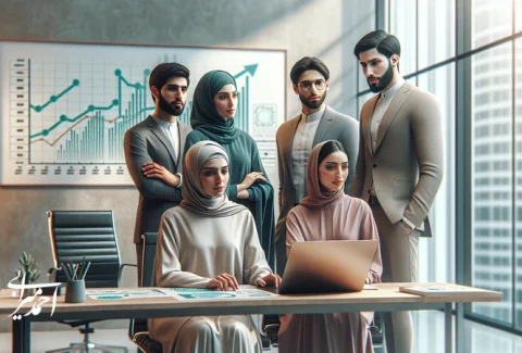 تیم مدیریتی یک کسب‌وکار کوچک و متوسط در ایران در حال تحلیل استراتژی‌های رشد و تصمیم‌گیری در بازار پرعدم‌قطعیت