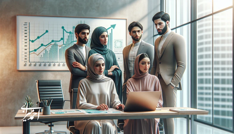 تیم مدیریتی یک کسبوکار کوچک و متوسط در ایران در حال تحلیل استراتژیهای رشد و تصمیمگیری در بازار پرعدمقطعیت