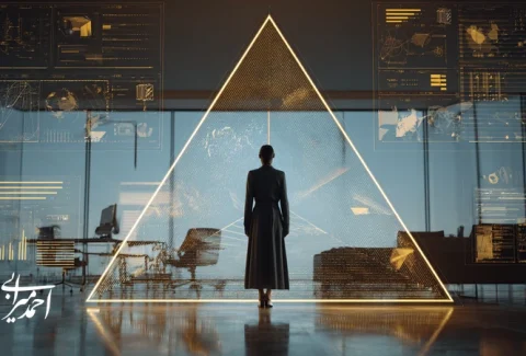 مدیر ایرانی در حال تحلیل مدل مثلث انسان برند سیستم برای رشد پایدار کسب‌وکار در دنیای بی‌ثبات امروز