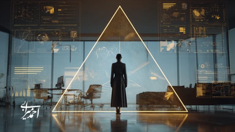 مدیر ایرانی در حال تحلیل مدل مثلث انسان برند سیستم برای رشد پایدار کسب‌وکار در دنیای بی‌ثبات امروز