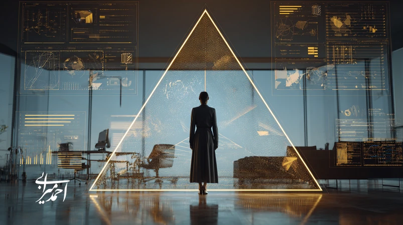 مدیر ایرانی در حال تحلیل مدل مثلث انسان برند سیستم برای رشد پایدار کسب‌وکار در دنیای بی‌ثبات امروز