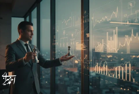 تصویر مفهومی از مدیری در دفتر کار که توهم کنترل و تصمیم گیری سیستمی را نشان می دهد؛ مرتبط با نامه ای به مدیری که فکر می کرد همه چیز را کنترل می کند