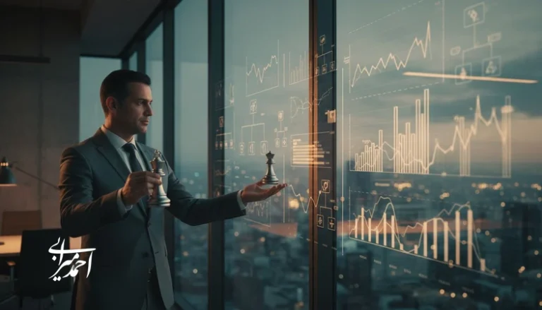 تصویر مفهومی از مدیری در دفتر کار که توهم کنترل و تصمیم گیری سیستمی را نشان می دهد؛ مرتبط با نامه ای به مدیری که فکر می کرد همه چیز را کنترل می کند