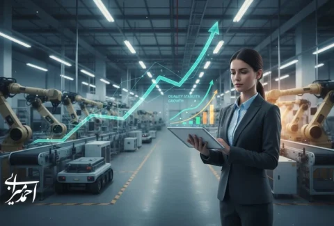 رشد فروش صنعتی بدون افت کیفیت؛ مدیر تولید در کارخانه در حال پایش شاخص‌های کیفیت و افزایش ظرفیت تولید