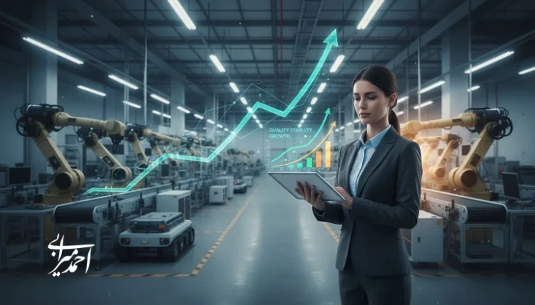 رشد فروش صنعتی بدون افت کیفیت؛ مدیر تولید در کارخانه در حال پایش شاخص‌های کیفیت و افزایش ظرفیت تولید