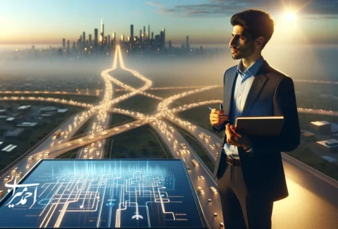 تصویر مفهومی یک پسر جوان ایرانی در دوراهی انتخاب مسیر شغلی و زندگی، نماد تصمیم‌گیری آگاهانه و ساخت آینده