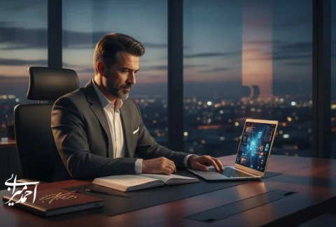 مدیر در حال نوشتن نامه‌ای به گذشته و بازنگری تصمیم‌های مدیریتی برای بهبود رهبری، برند و رشد کسب‌وکار