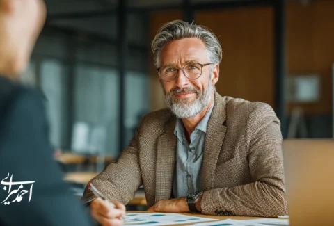 Iranian business manager in a coaching session strengthening 10 essential management skills such as leadership, strategic decision-making and emotional intelligence