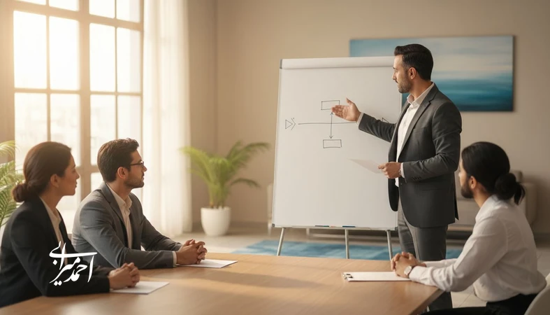 جلسه کاری مدیران برای طراحی پیام یک خطی و افزایش وضوح برند؛ تصمیم گیری شفاف و پیشنهاد ارزش