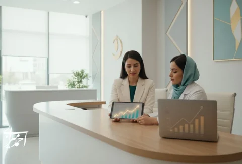 جلسه مدیریتی در کلینیک زیبایی و سلامت برای رشد سریع کسب‌وکار، افزایش مشتری و توسعه پایدار با تحلیل نمودارها