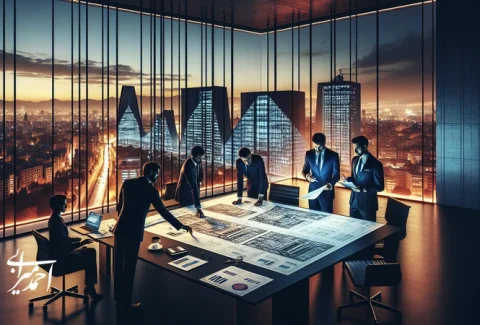 تیم توسعه پروژه ملکی در حال تحلیل ریسک و برنامه‌ریزی برندسازی املاک در ۱۴۰۴ برای ایجاد ارزش بلندمدت دارایی