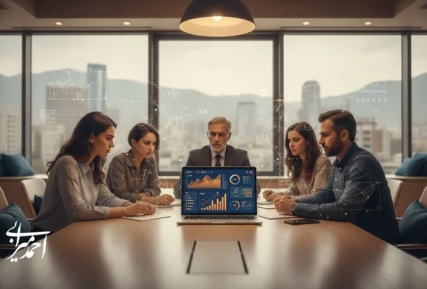 جلسه تحلیل سرمایهگذاری در استارتاپ با بررسی تیم، مدل درآمدی و مقیاسپذیری همراه با نمودارهای رشد و نشانههای هوش مصنوعی