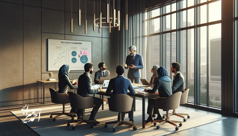 جلسه تصمیم‌گیری تیم کسب‌وکار کوچک و متوسط برای اجرای چارچوب گام‌به‌گام برندسازی و رشد برند