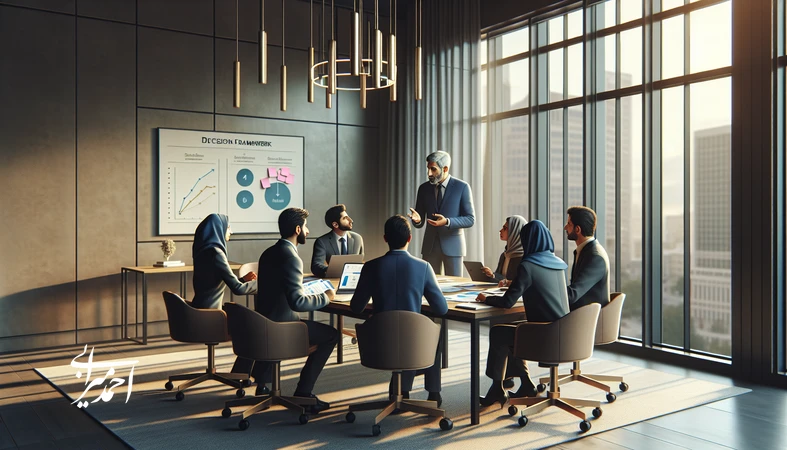 جلسه تصمیم‌گیری تیم کسب‌وکار کوچک و متوسط برای اجرای چارچوب گام‌به‌گام برندسازی و رشد برند