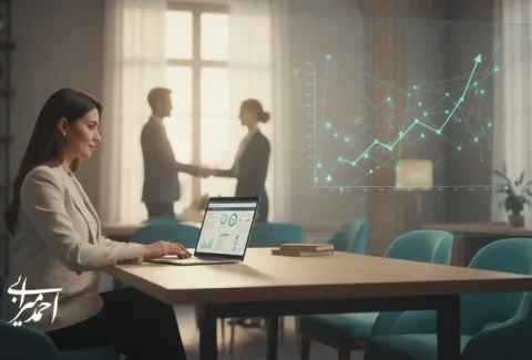 مشاور املاک در حال بررسی CRM و شبکه ارجاع برای رشد پایدار با مشتریان قبلی و تکرار معامله