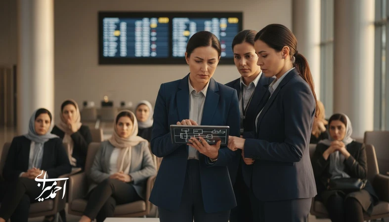 رهبری بحران در گردشگری؛ مدیر تور در حال مدیریت کنسلی و نارضایتی جمعی و بازسازی اعتماد برند در فرودگاه