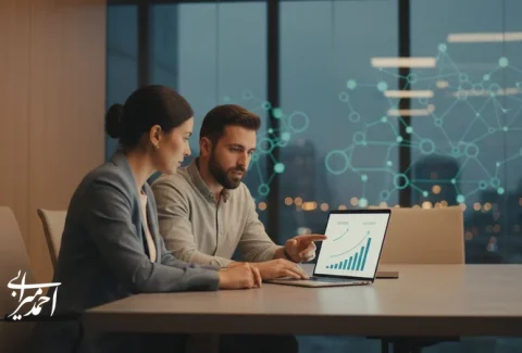 تصویر مفهومی جلسه تصمیم‌گیری برای موفقیت استارتاپ هوش مصنوعی با تمرکز بر KPIهای ماندگاری مثل Retention و Activation