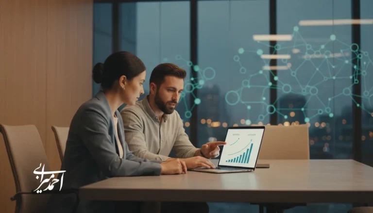 تصویر مفهومی جلسه تصمیم‌گیری برای موفقیت استارتاپ هوش مصنوعی با تمرکز بر KPIهای ماندگاری مثل Retention و Activation