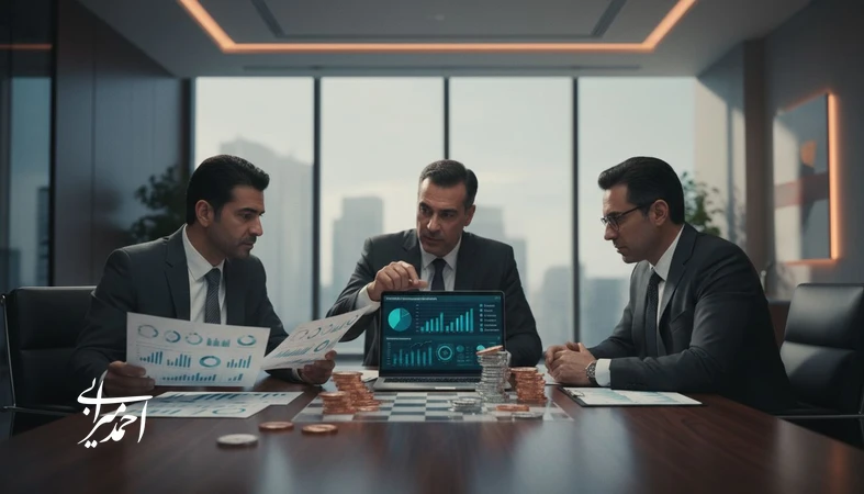 تصویر مفهومی از ساخت سبد VC با عقلانیت و پخش ریسک در سرمایه گذاری خطرپذیر با نمودارهای تنوع و تصمیم گیری مدیریتی